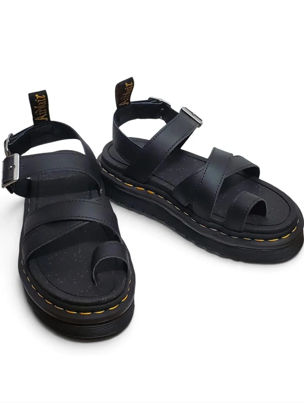 New Dr Martens Avry leather strap thong sandals black platform buckle bohemian